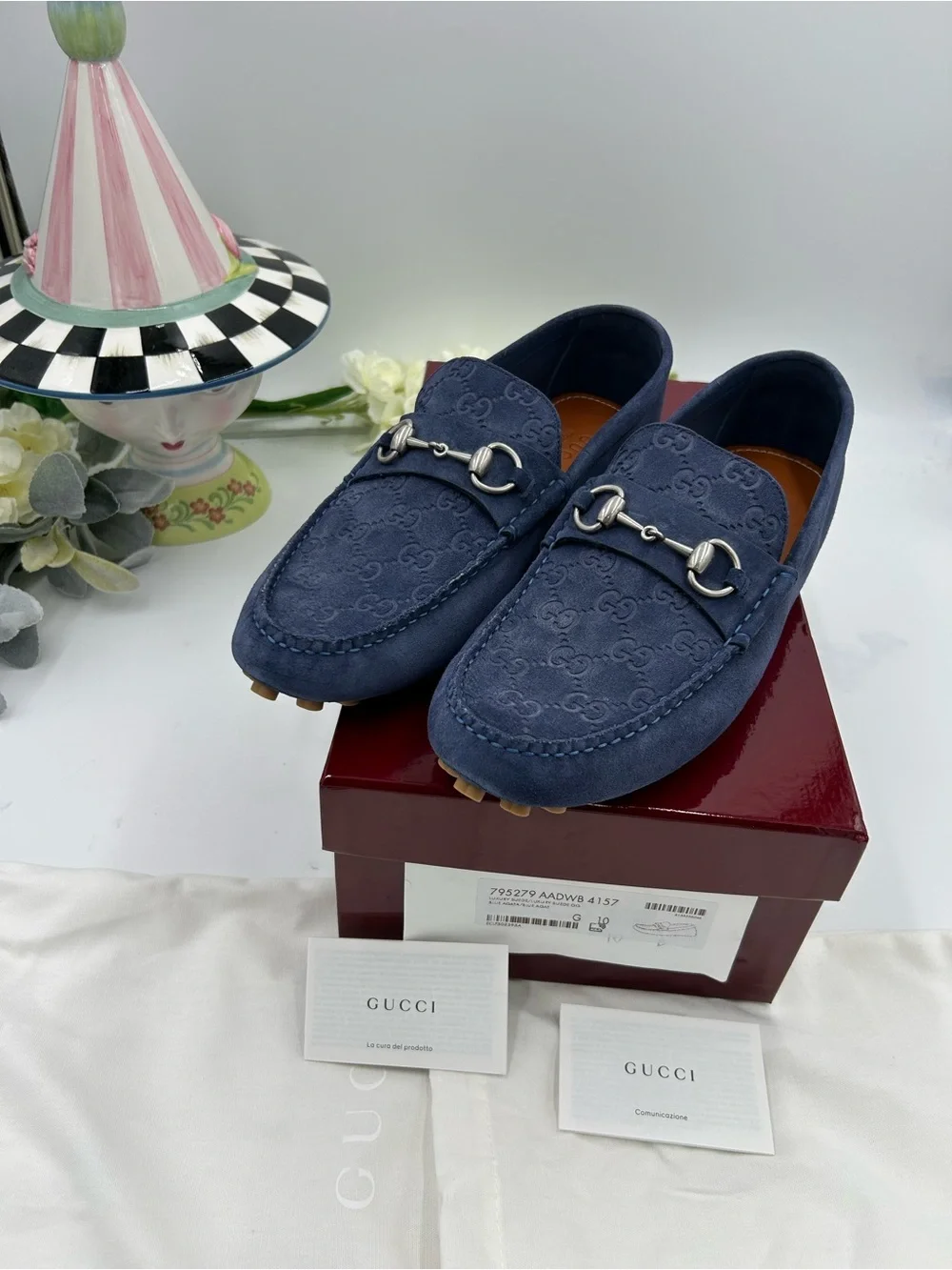 Men's Gucci GG embossed suede driver loafers size 10 fits 11 US made in Italy